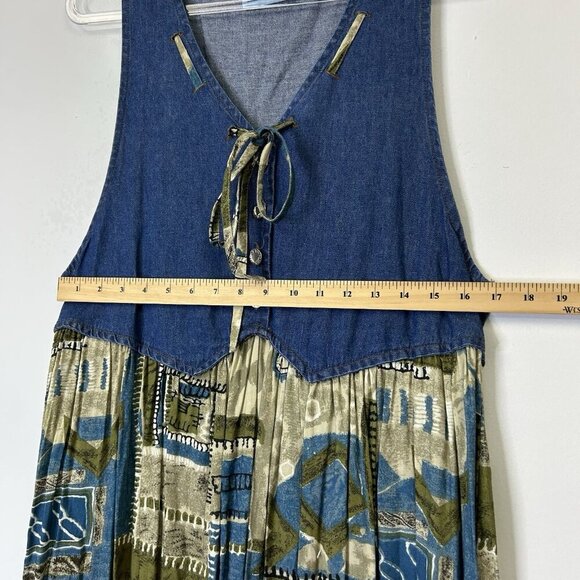 Vintage Western Denim Jumper Dress Women’s Size Large Midi Country Prairie - Picture 6 of 8